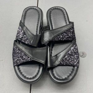 Gray Slip On Sandals Wedge Style Open Toe Womens